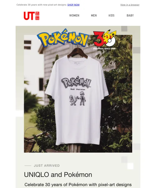 Uniqlo email layout for NEW Pokémon graphic tees