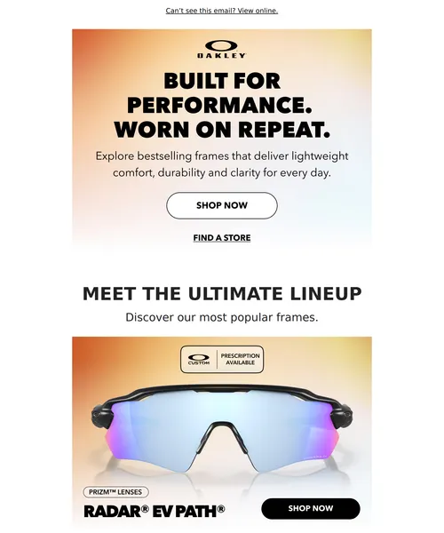Oakley email layout for The Icons Everyone’s Wearing