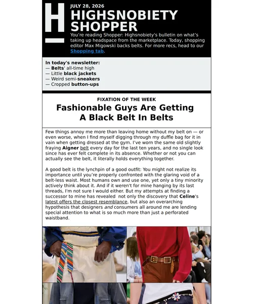Highsnobiety email layout for The Jewelry-fication of Men's Belts