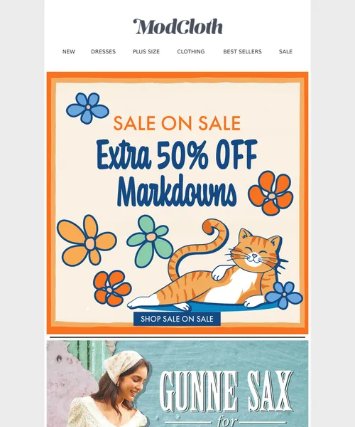 ModCloth email layout for All the Romance, All the Gunne Sax
