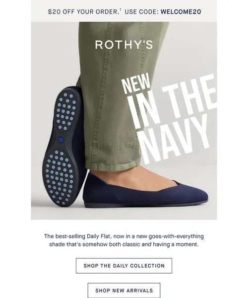 Rothy's email layout for Your favorite color’s favorite flat.