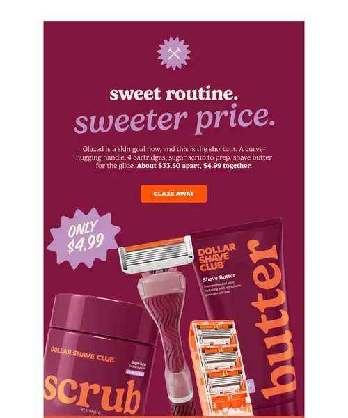 Dollar Shave Club email layout for "For her" without the "for more"
