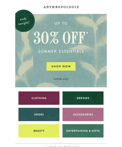 Anthropologie email layout for (No Subject)