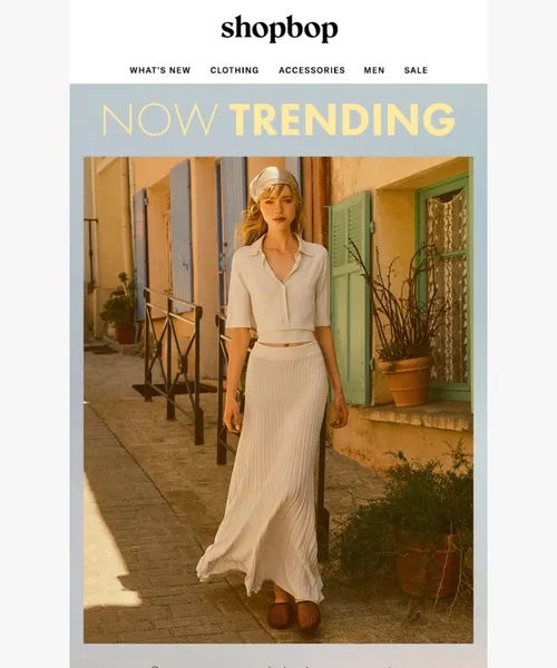 ShopBop email layout for Trending: soft romance