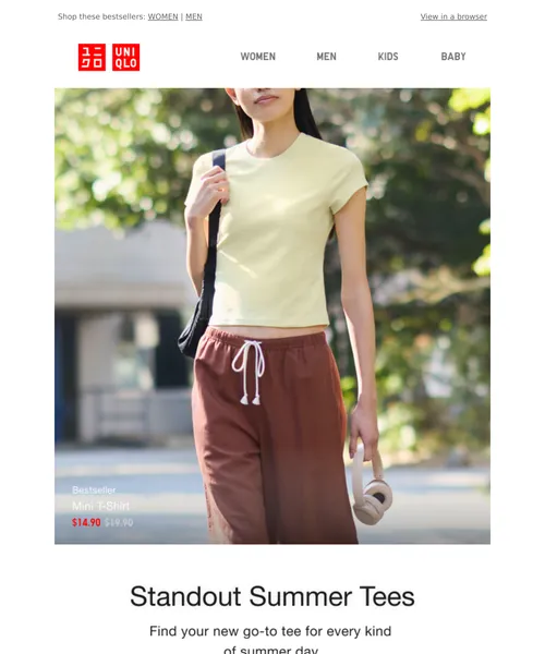 Uniqlo email layout for Summer's HOTTEST tees