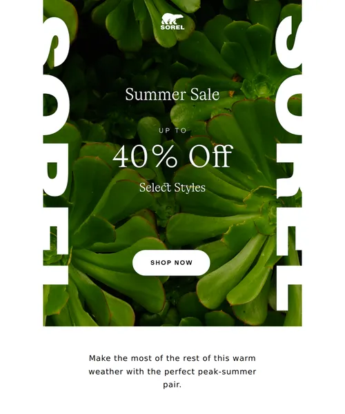 Sorel email layout for It’s Summer Sale Season