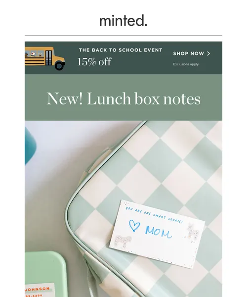 Minted email layout for New! Lunch box notes