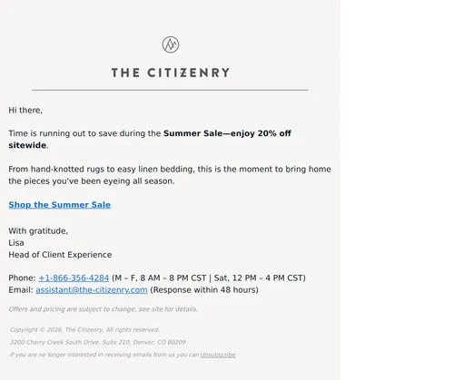 The Citizenry email layout for Time's running out to save
