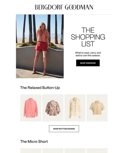 Bergdorf Goodman email layout for The Shopping List