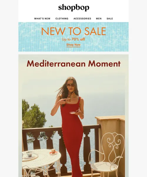 ShopBop email layout for Riviera-ready looks