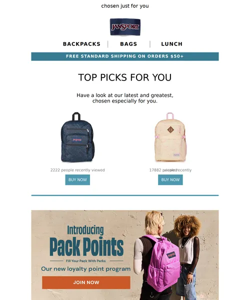 Jansport email layout for You Have Great Taste!