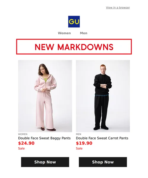 GU email layout for New Markdowns Going Fast!
