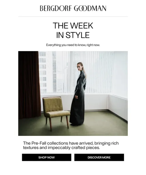 Bergdorf Goodman email layout for The Week In Style: Hints of Fall