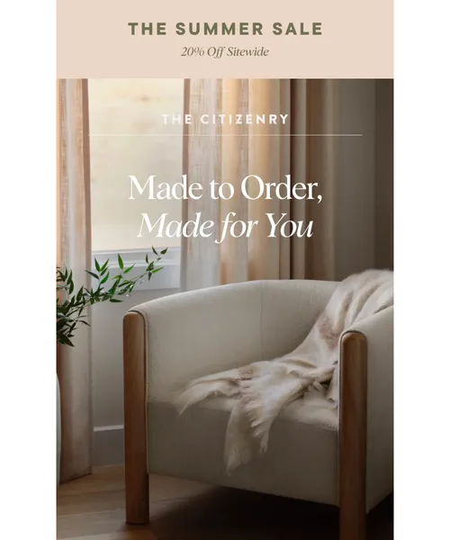 The Citizenry email layout for Your fabric. Your size. Your call.