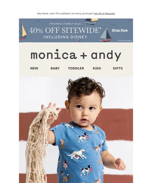 Monica + Andy email layout for Ahoy, 40% Off Is Here ⚓
