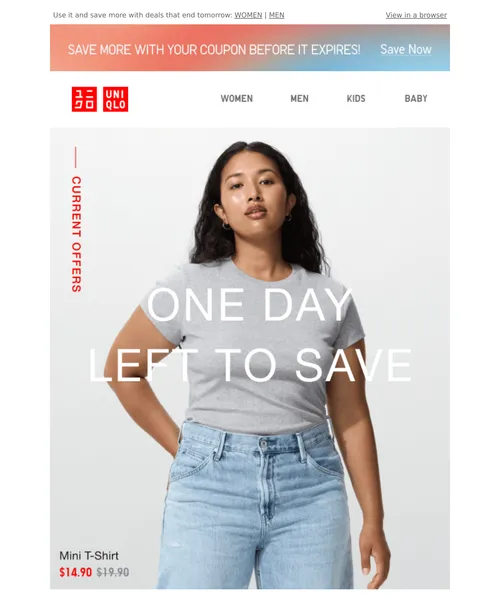 Uniqlo email layout for Hurry, your coupon expires SOON