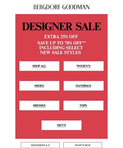 Bergdorf Goodman email layout for Designer Sale: More to Discover