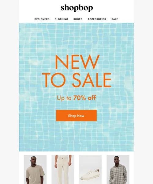 ShopBop email layout for SALE: up to 70% off