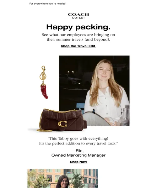 Coach email layout for Travel picks from our employees. ✈️