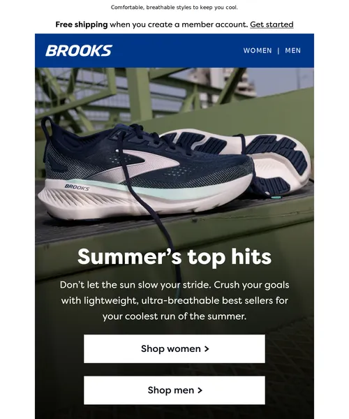 Brooks Running email layout for Revealed: July's top styles.