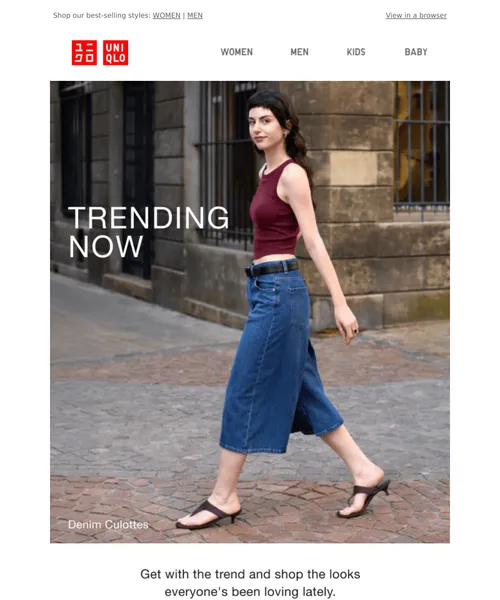 Uniqlo email layout for Topping the trend charts