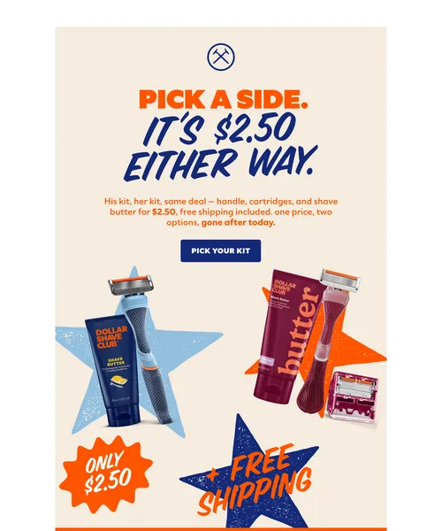 Dollar Shave Club email layout for $2.50 doesn't get you much. Except this.