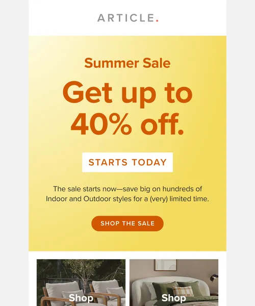 Article email layout for Summer Sale starts now