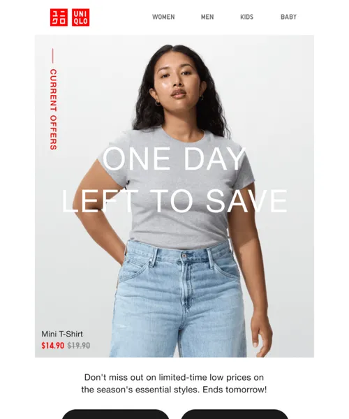 Uniqlo email layout for These deals are GONE tomorrow