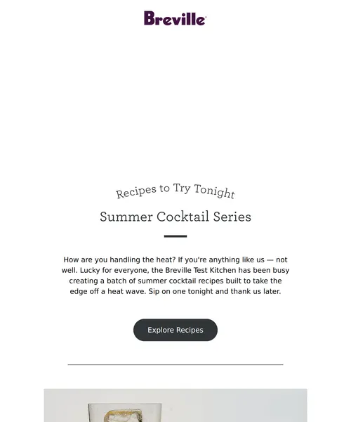 Breville email layout for Summer Cocktail Series