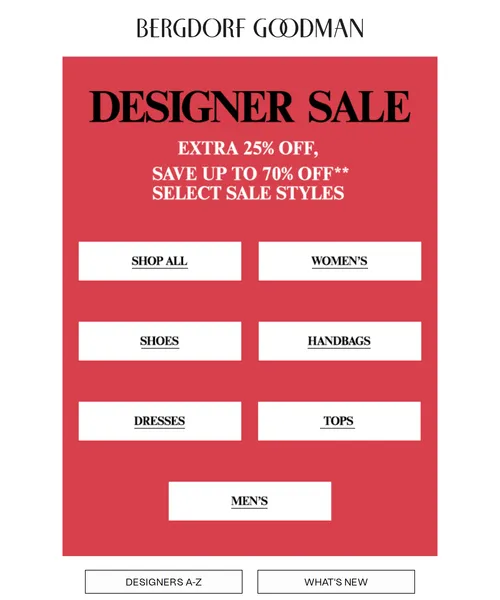 Bergdorf Goodman email layout for Designer Sale: New Markdowns