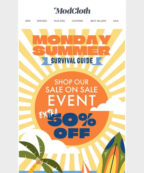 ModCloth email layout for Retail Therapy, Prescribed.