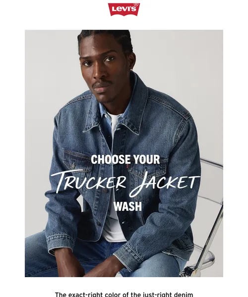 Levi's email layout for Summer Trucker Jackets—from faded to dark wash