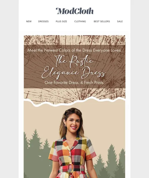 ModCloth email layout for Old Favorite, Fresh New Colors