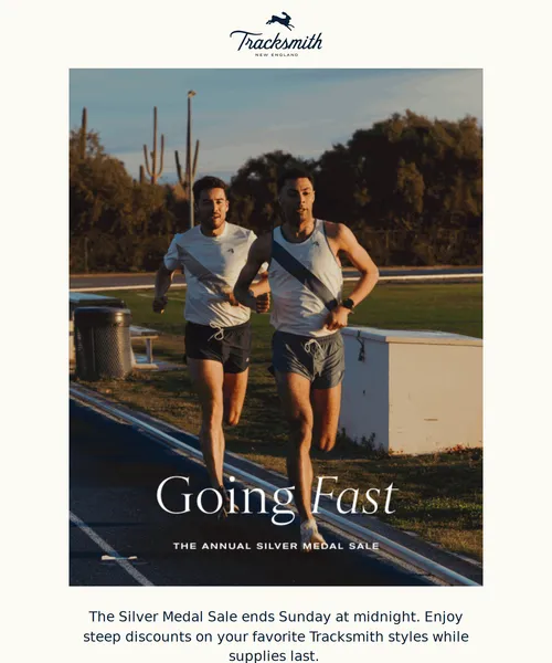 Tracksmith email layout for Serious Savings on Tracksmith Essentials
