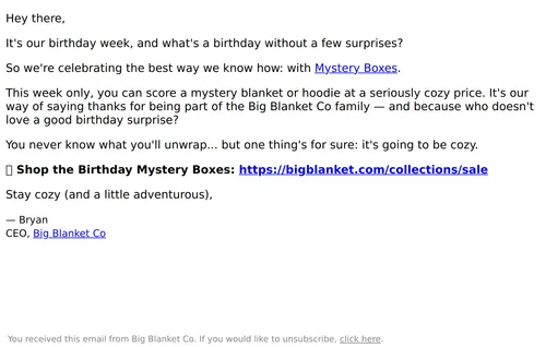 Big Blanket Co email layout for (No Subject)