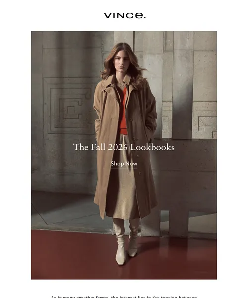 Vince email layout for The Inspiration Behind Fall 2026