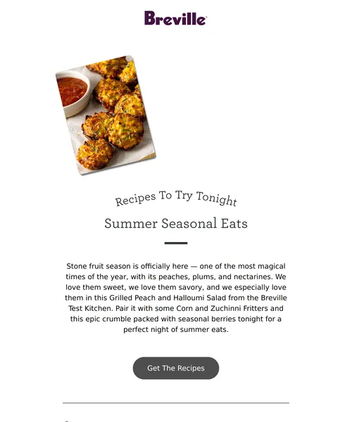 Breville email layout for Recipes to Try Tonight