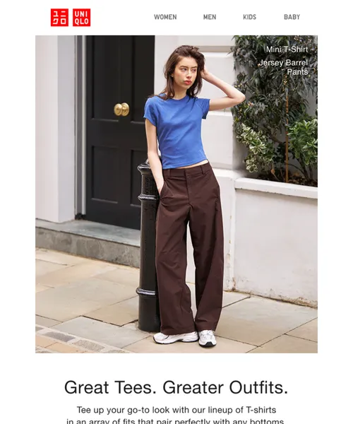 Uniqlo email layout for A T-shirt for endless outfits