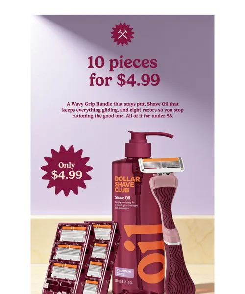 Dollar Shave Club email layout for $4.99. We would round up but we cannot.