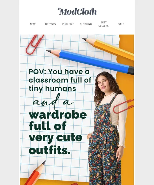 ModCloth email layout for The Mod Teacher Era Continues…