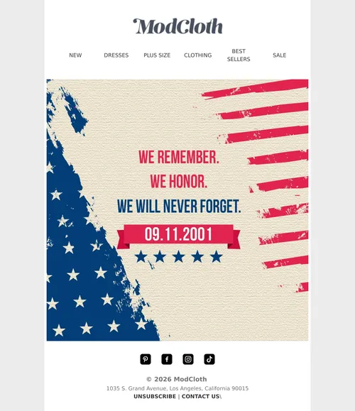 ModCloth email layout for Remembering September 11