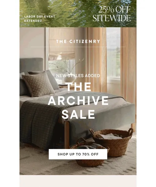 The Citizenry email layout for Final run, up to 70% off