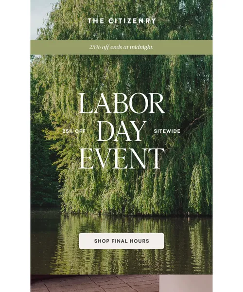 The Citizenry email layout for Final call: 25% off sitewide