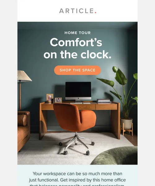 Article email layout for Home tour: A welcoming workspace