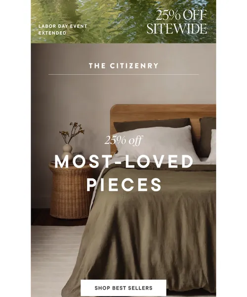 The Citizenry email layout for Our best sellers, up to 25% off