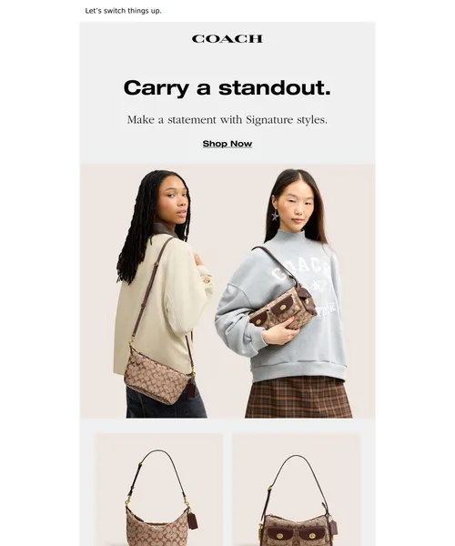 Coach email layout for Inside: expressive bags.