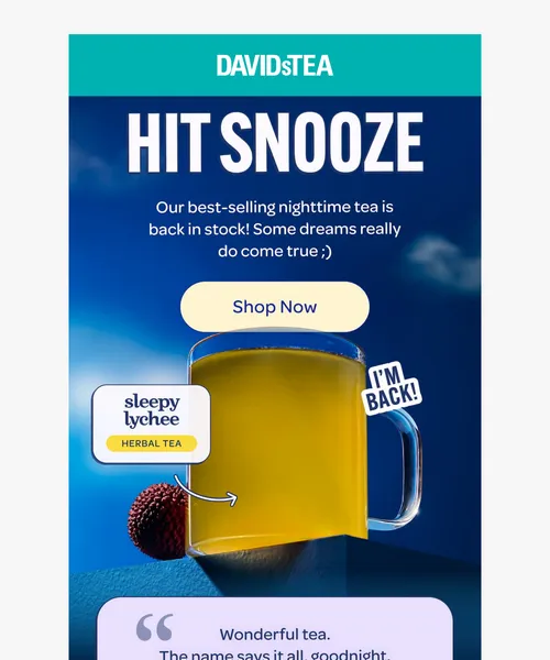 David's Tea email layout for Our best-selling nighttime tea