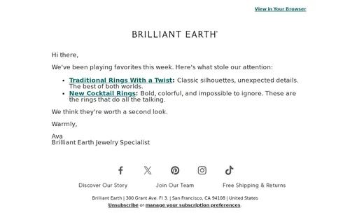 Brilliant Earth email layout for (No Subject)