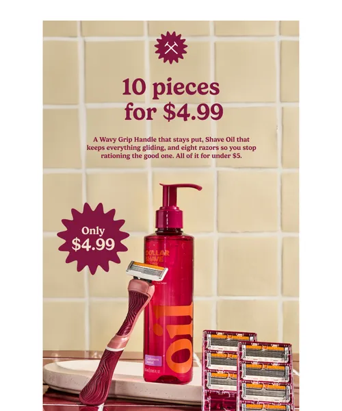 Dollar Shave Club email layout for Ten pieces for $4.99.