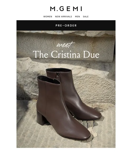 M. Gemi email layout for Pre-Order Our Best-Selling Bootie